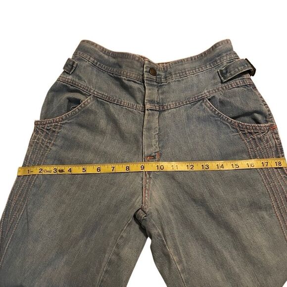 Vintage 80s flare wide leg hippie jeans womens *26 blue denim with red stitching - Picture 12 of 13